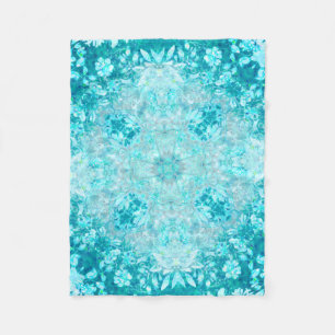 Turquoise Aqua Blue Floral Pattern   Fleece Blanket