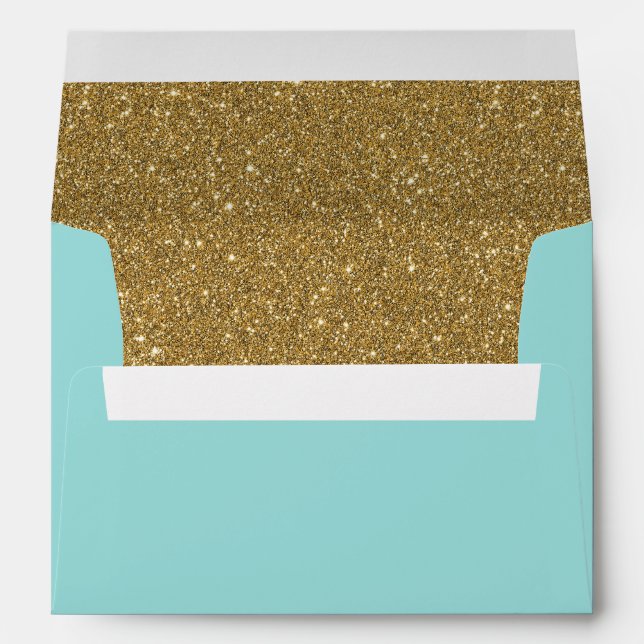Turquoise Aqua Blue & Gold Glitter Lined Envelope (Back (Bottom))