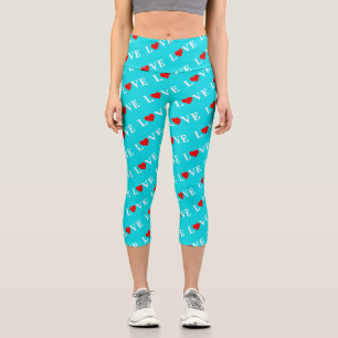 Turquoise Aqua Blue Love Modern Elegant Stylish Capri Leggings