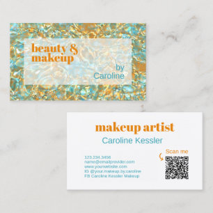 Turquoise Aqua Blue Shiny Gold Marble Art Pattern Business Card