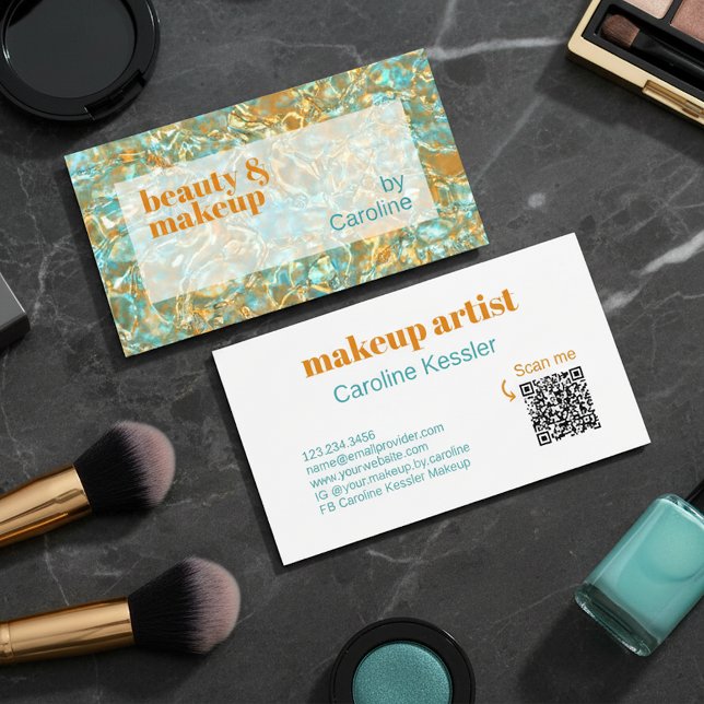 Turquoise Aqua Blue Shiny Gold Marble Art Pattern Business Card (Creator Uploaded)