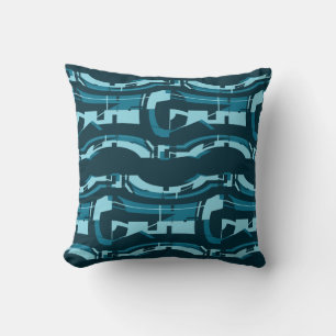 Turquoise Aqua Bold Horizontal Shapes on Dark Teal Throw Pillow