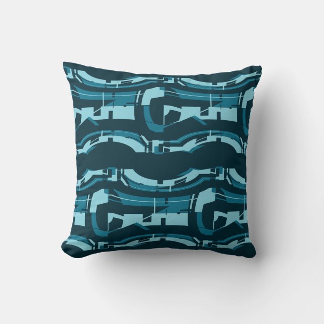 Turquoise Aqua Bold Horizontal Shapes on Dark Teal Throw Pillow (Front)