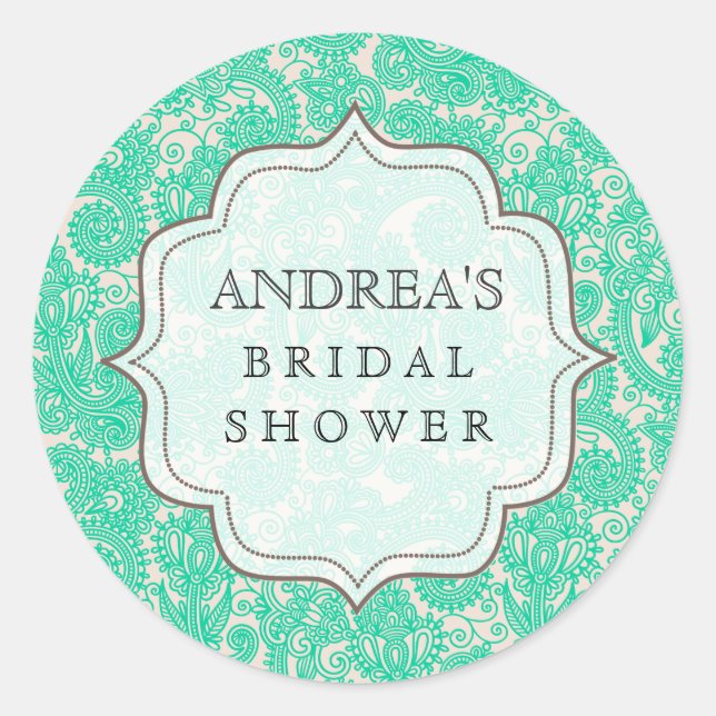 Turquoise Aqua Bridal Shower Dessert Tag Label (Front)