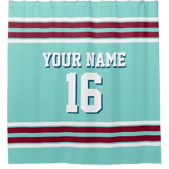 Turquoise Aqua Burgundy Wht Stripes Sports Jersey (Front)