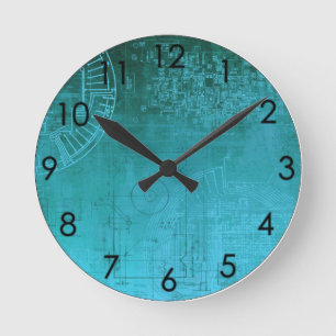 Turquoise Aqua Circuit Board computer geek nerd Round Clock