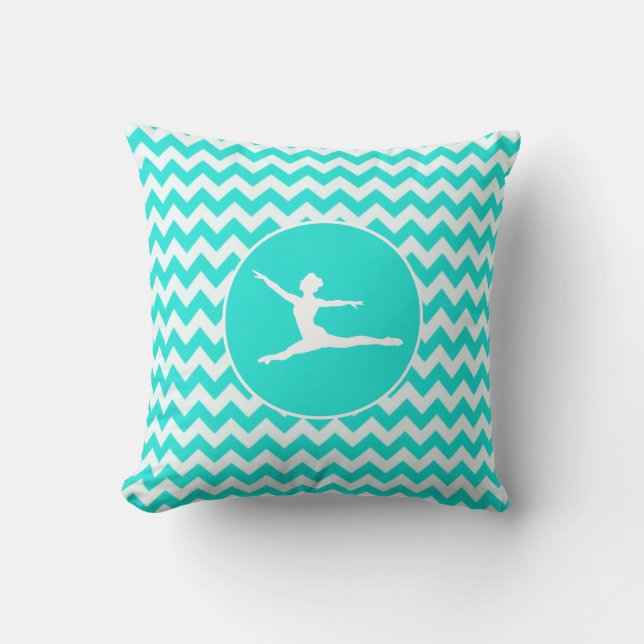 Turquoise, Aqua Colour Chevron; Ballet Throw Pillow (Front)