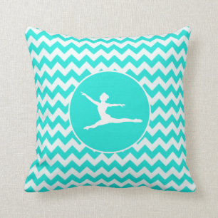 Turquoise, Aqua Colour Chevron; Ballet Throw Pillow