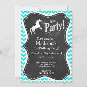 Turquoise, Aqua Colour Chevron; Equestrian Invitation