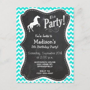 Turquoise, Aqua Colour Chevron; Equestrian Invitation Postcard