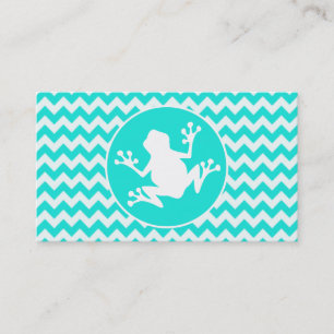 Turquoise, Aqua Colour Chevron; Frog Business Card