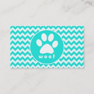 Turquoise, Aqua Colour Chevron; Paw Print Business Card