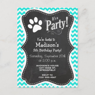 Turquoise, Aqua Colour Chevron; Paw Print Invitation Postcard