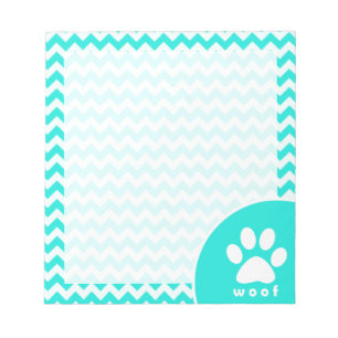 Turquoise, Aqua Colour Chevron; Paw Print Notepad