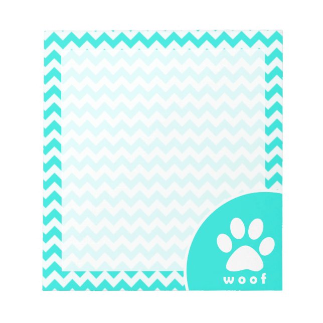 Turquoise, Aqua Colour Chevron; Paw Print Notepad (Front)