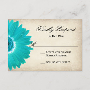 Turquoise Aqua Gerber Daisy Mariage rustique Carte