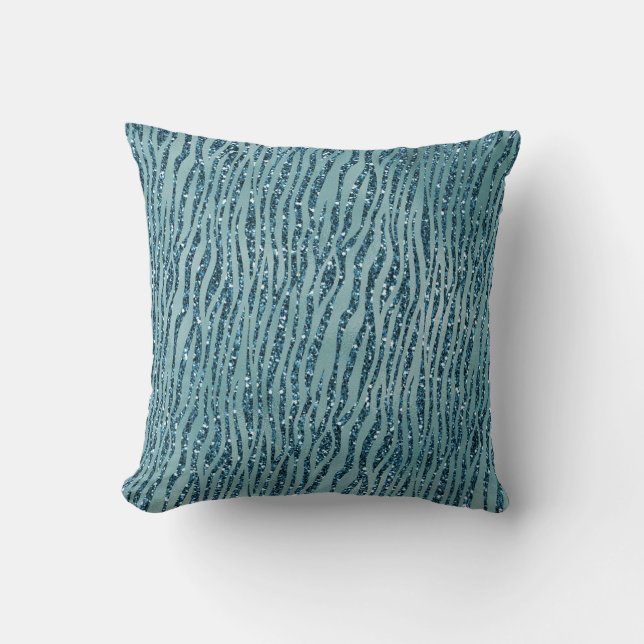 Turquoise Aqua Glitter Zebra Print       Throw Pillow (Front)