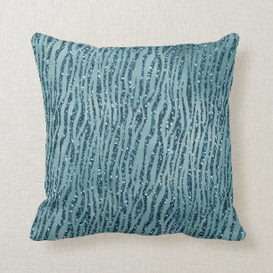Turquoise Aqua Glitter Zebra Print       Throw Pillow