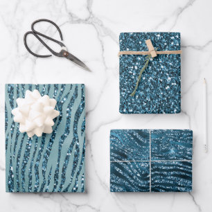 Turquoise Aqua Glitter Zebra Print      Wrapping Paper Sheet
