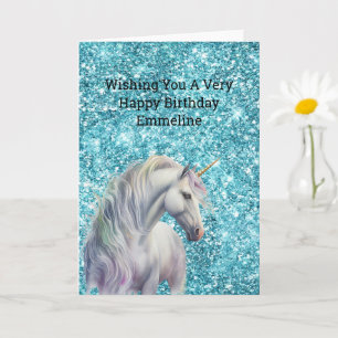 Turquoise Aqua Glitz Glitter Unicorn Card