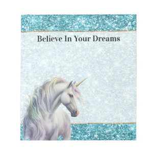 Turquoise Aqua Glitz Glitter Unicorn Notepad