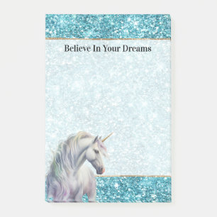 Turquoise Aqua Glitz Glitter Unicorn Post-it Notes