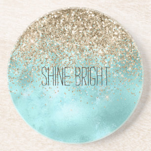 Turquoise Aqua Gold Glam Glitter Sparkle       Coaster