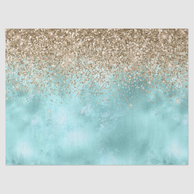 Turquoise Aqua Gold Glam Glitter Sparkle     Tissue Paper (Front)