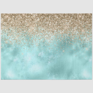 Turquoise Aqua Gold Glam Glitter Sparkle Tissue Paper