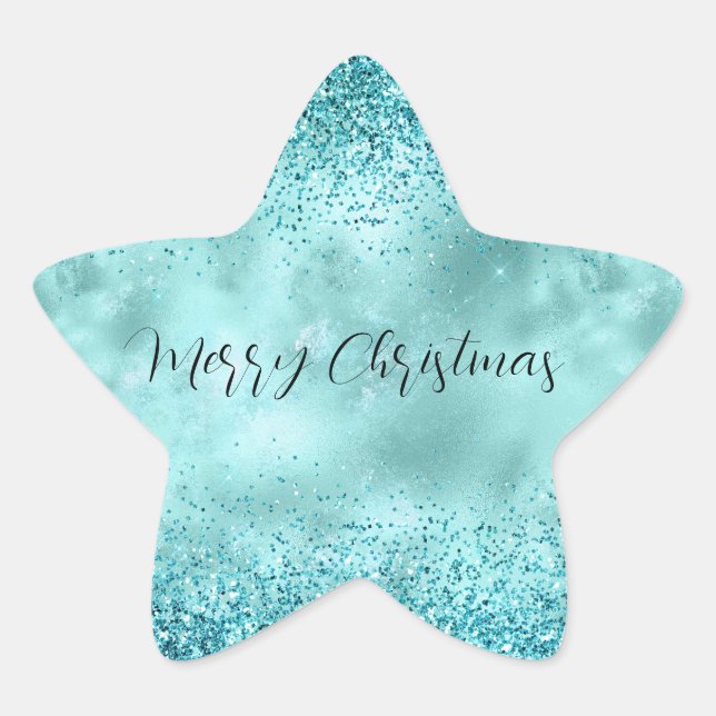Turquoise Aqua Gold Glam Glitter      Star Sticker (Front)