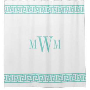 Turquoise Aqua Greek Key J Border Monogram