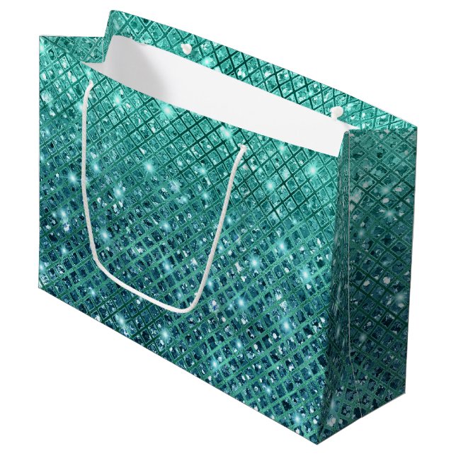Turquoise Aqua Green Sparkle Large Gift Bag (Front Angled)