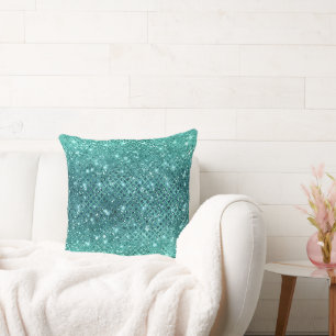 Turquoise Aqua Green Sparkle Throw Pillow
