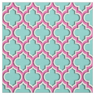 Turquoise Aqua, Hot Pink Moroccan Quatrefoil #5DS Fabric