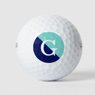 Turquoise Aqua Navy Blue 2 Tone Diag Init Monogram Golf Balls