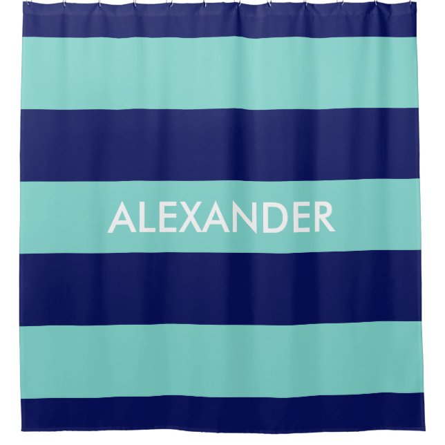 Turquoise Aqua Navy Blue Bold H Stripe #3 Monogram (Front)
