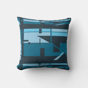 Turquoise Aqua Navy Southwest Art-inspired Mosaic Throw Pillow