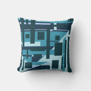 Turquoise Aqua Perpendicular Geometric Design Throw Pillow
