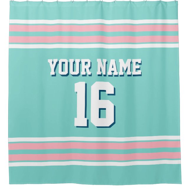 Turquoise Aqua Pink White Stripes Sports Jersey (Front)