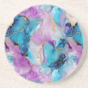 Turquoise Aqua Purple Gold Marble Coaster