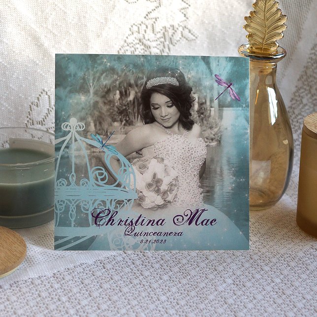 Turquoise Aqua Quinceañera Princess Invitation (light turquoise and purple, elegant princess horse carriage quinceanera invitations)