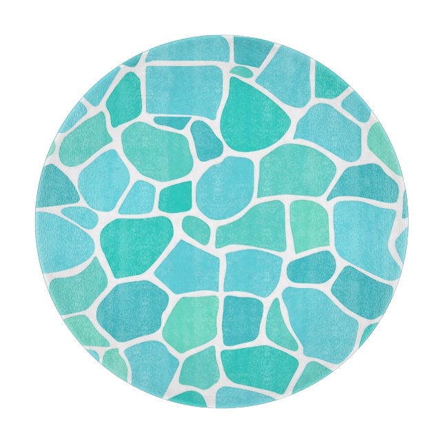 Turquoise Aqua Sea Glass Mosaic Pattern Cutting Board (Front)