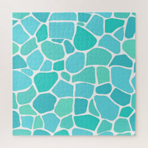 Turquoise Aqua Sea Glass Mosaic Pattern Jigsaw Puzzle