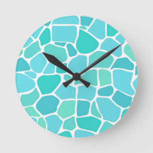 Turquoise Aqua Sea Glass Mosaic Pattern Round Clock