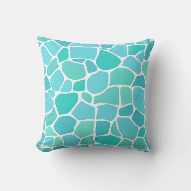 Turquoise Aqua Sea Glass Mosaic Pattern Throw Pillow (Front)