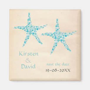 Turquoise Aqua Starfish Pair Save the Date Magnet