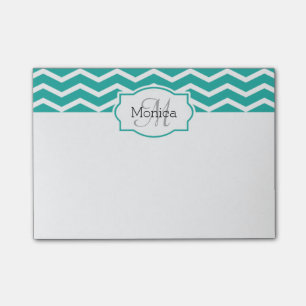 Turquoise Aqua Teal Chevron Name Monogrammed Post-it Notes