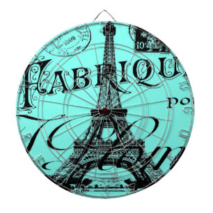 turquoise aqua teal scripts Paris Eiffel Tower Dartboard