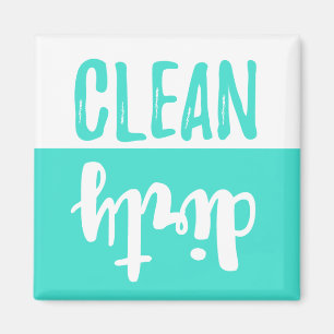 Turquoise (Aqua Teal) White Clean Dirty Dishwasher Magnet