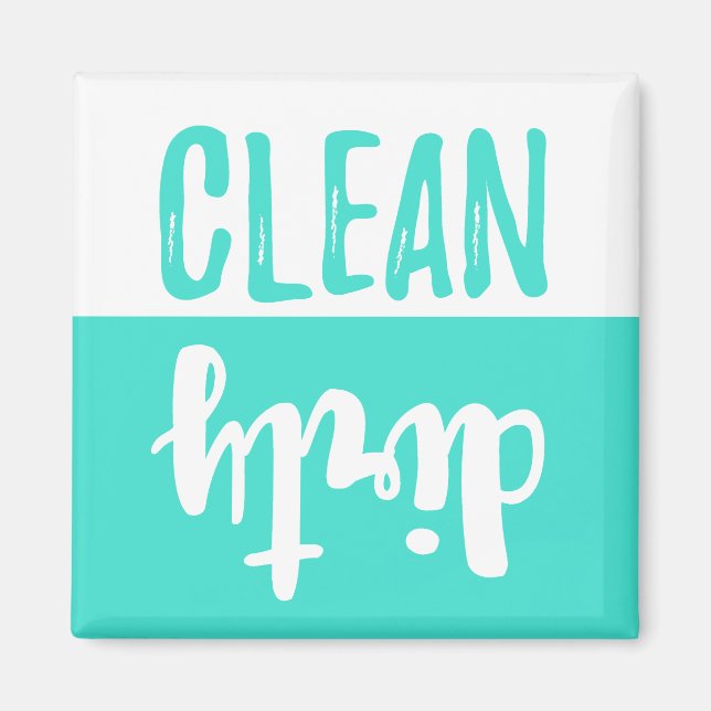 Turquoise (Aqua Teal) White Clean Dirty Dishwasher Magnet (Front)